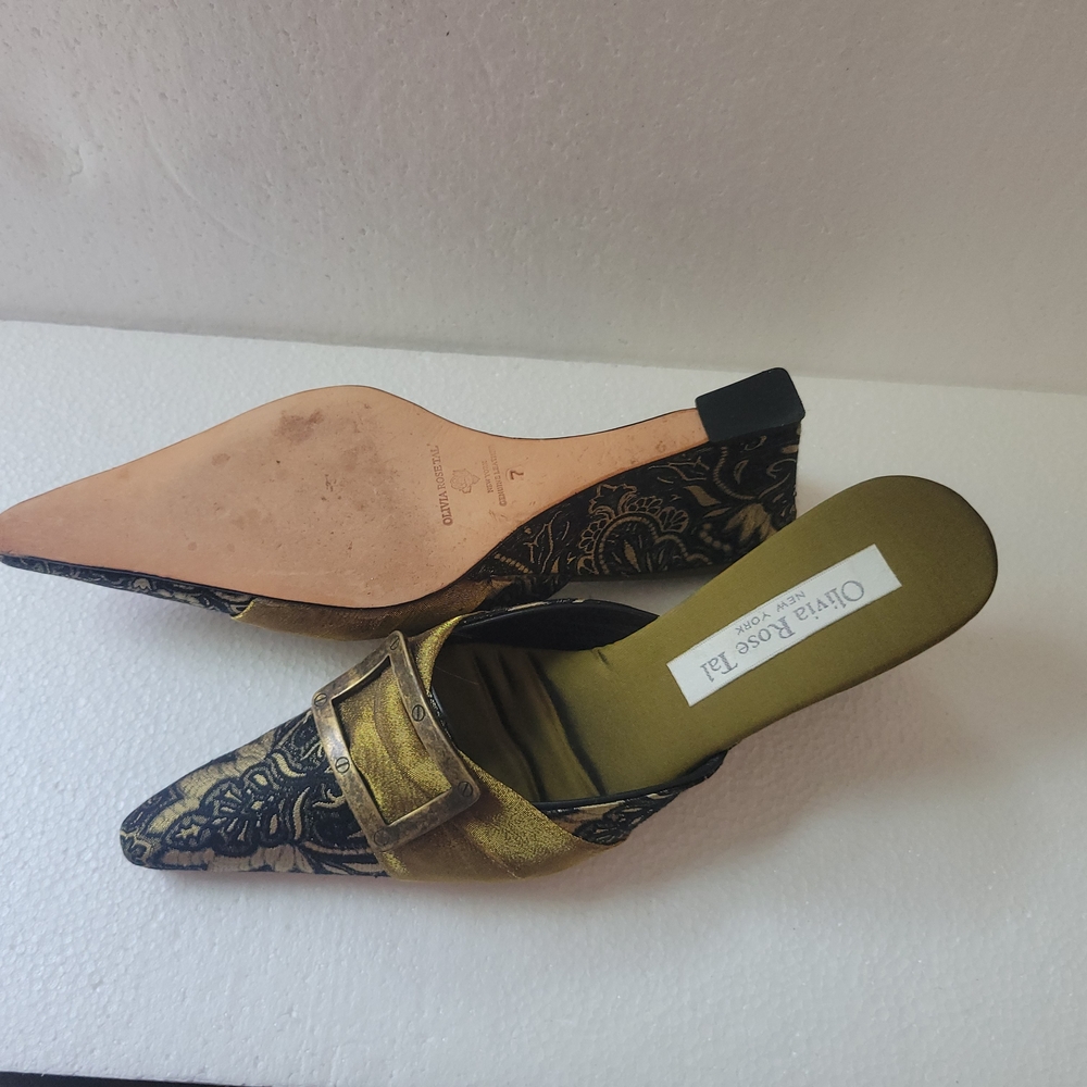 Olivia Rose Tal Gold and Black Brocade Mules - Picture 4 of 6